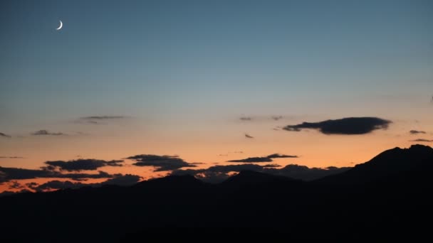 Sunset Little Moon Clouds Evening Alps — Vídeos de Stock