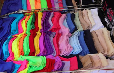underwear and briefs for bright colors for sale in the clothes stall at the market