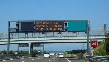 Italian big highway sign to warn motorists that meams  to drive in the rightmost lane