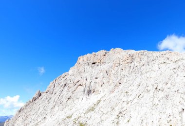 mountain called Cima Rosetta completely of rock without vegetation in the Italian Dolomites in summer