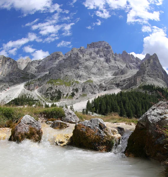 Clear Water Torrent Flows Foothills Dolomites Mountains Northern Italy — Stockfoto