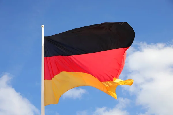 Waving Big Flag Germany Europe Blue Sky Background — 图库照片