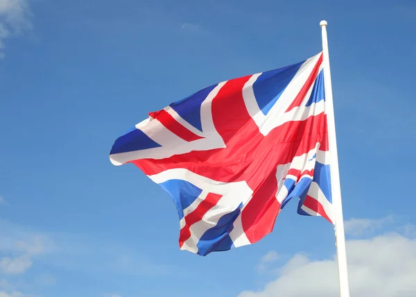 Big Waving United Kingdom Flag Blue Sky Background —  Fotos de Stock