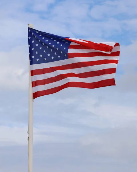 Waving Big Flag United States America Sky Background — Foto Stock