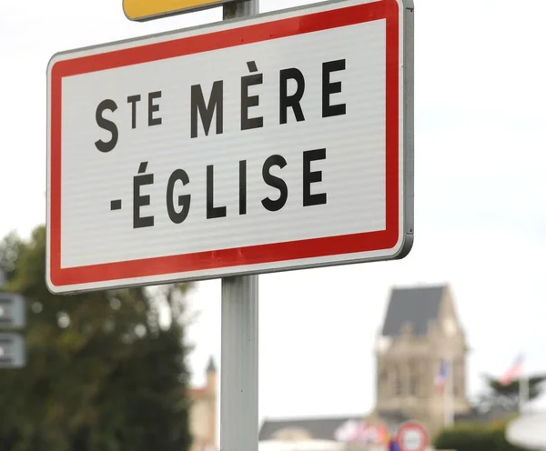 Sign Text Ste Mere Eglise France Indicating Place Day Day — Foto de Stock