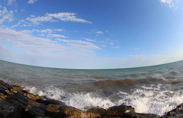 Waves Rocks Fisheye Lens Sea Very Rough — Stok fotoğraf