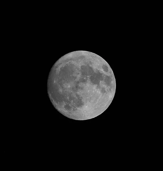 Large Full Moon Clearly Visible Craters Black Sky — Photo