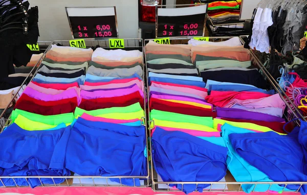 Stalls Market Clothes Underwear Underwear Briefs Undershirt Bright Colors Price — Stock Fotó