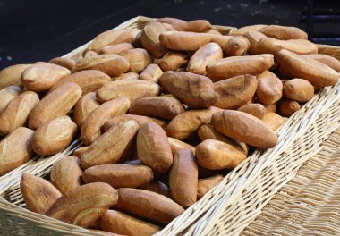 fragrant freshly baked loaves in the Parisian bakery inside the wicker basket