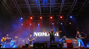 Vicenza, VI, Italy - September 4, 2022: Live Concert of an Italian band called NOMADI and big TEXT on the stage