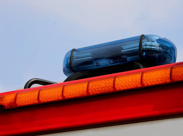 Blue Flashing Siren Police Car Demonstration Surveillance City — 图库照片