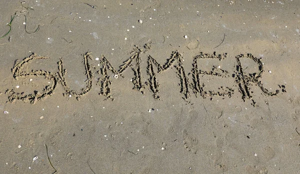 Summer Capital Letters Written Sand Beach Sea — Stock Photo, Image