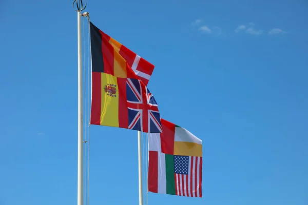 Many International Flags United All Together Meeting Various Nations — Stock Photo, Image