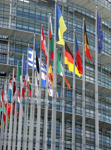 Страсбург Франция Августа 2022 Года Место Европейского Парламента Флаги — стоковое фото