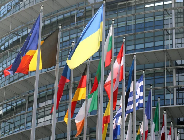 Strasburgo Fra Francia Agosto 2022 Sede Del Parlamento Europeo Bandiere — Foto Stock