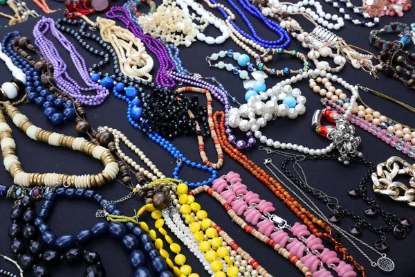 Necklaces Pearls Bracelets Sale Jewelry Various Goods — Stock Photo, Image