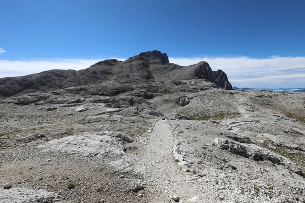 Panorama Van Italiaanse Dolomieten Europese Alpen Met Veel Rotsen Zonder — Stockfoto