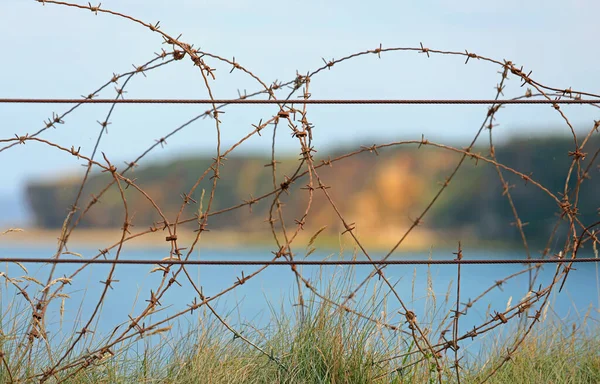 Alambre Púas Metal Protección Segunda Guerra Mundial Las Playas Desembarco — Foto de Stock