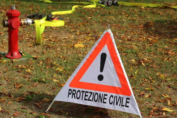 Big Triangle Exclamation Mark Text Italian Which Means Civil Protection — Stock Photo, Image