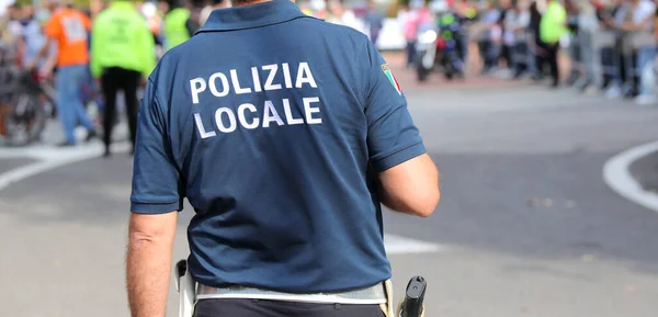 Vicenza Italia Ottobre 2022 Poliziotto Uniforme Con Testo Polizia Locale — Foto Stock