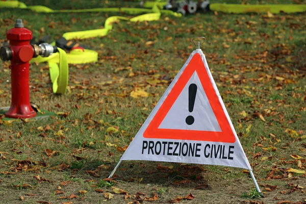 Big Triangle Exclamation Mark Text Italian Which Means Civil Protection — Stock Photo, Image