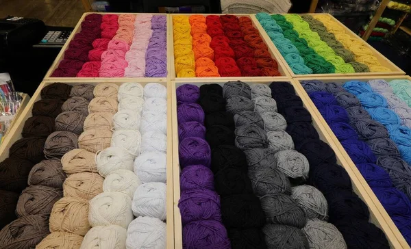 Balls Wool Cotton Fabric Sale Shop — Stock Photo, Image