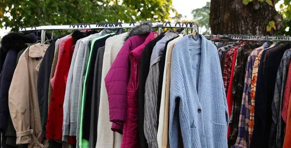 Vintage Used Clothes New Dresses Stall Flea Market — Stock Photo, Image