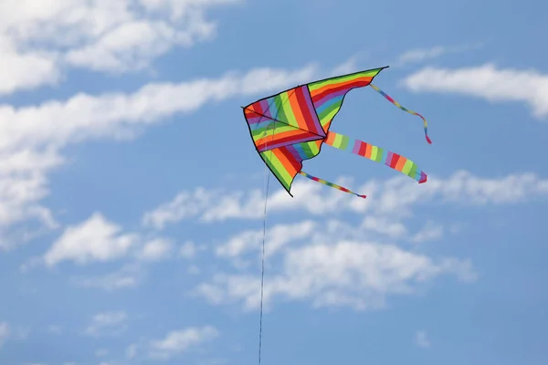 Kleurrijke Vlieger Met Multi Kleuren Van Regenboog Vliegt Gratis — Stockfoto