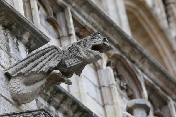 Monstrous Statue Almost Human Features Called Gargoyle Facade Historic Building — Stock Photo, Image