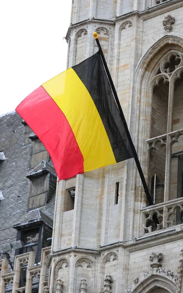 large Belgian flag flying in the European capital