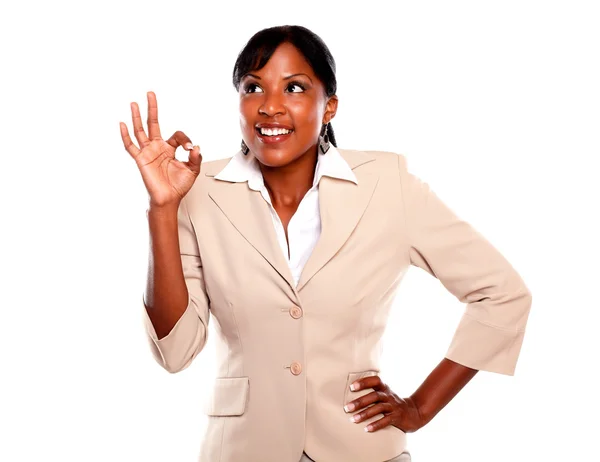 Glada vuxna affärskvinna säger bra jobb — Stockfoto