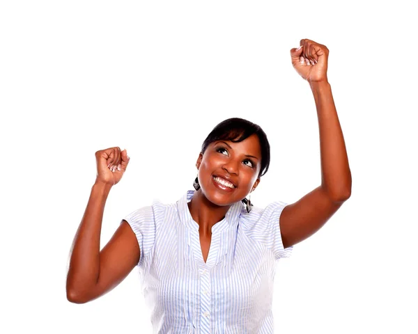 아프리카계 미국 흑인 젊은 여자는 승리를 축 하 — 스톡 사진