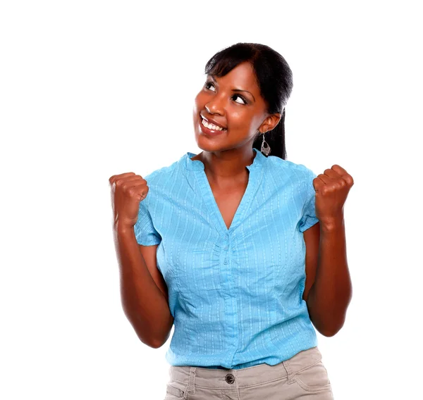 Charming young woman celebrating a victory — Stock Photo, Image