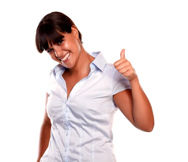 Happy young woman saying great job looking at you — Stock Photo, Image