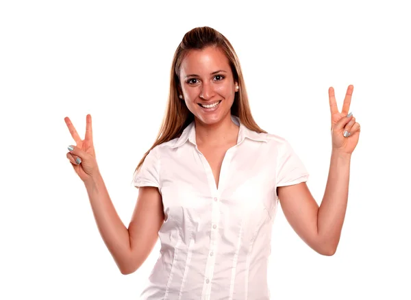 Friendly young female with a winning attitude — Stock Photo, Image