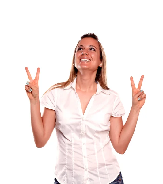 Smiling young woman with a winning attitude — Stock Photo, Image