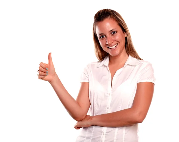 Friendly young woman with a winning attitude — Stock Photo, Image