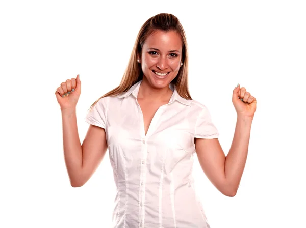 Beautiful young female with a winning attitude — Stock Photo, Image