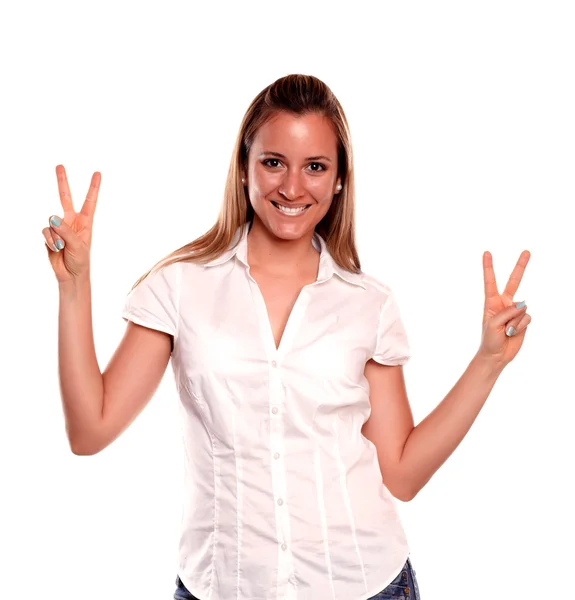 Beautiful young woman with a winning attitude — Stock Photo, Image