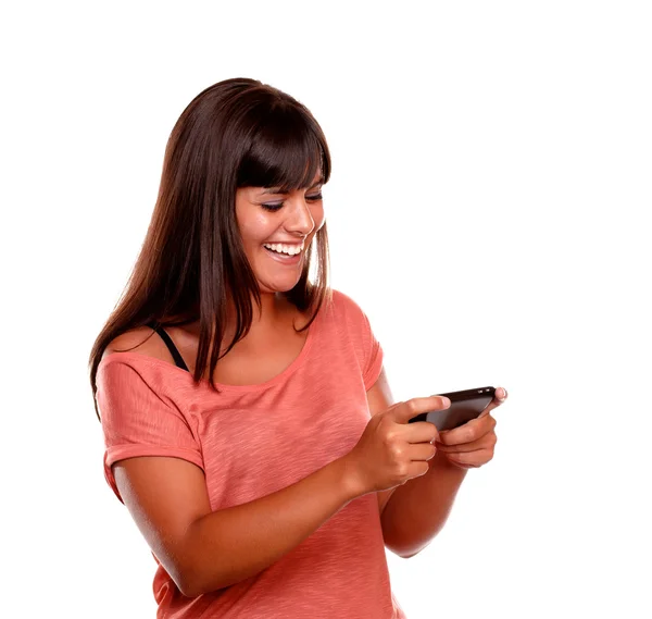 Charming young female sending message by cellphone — Stock Photo, Image