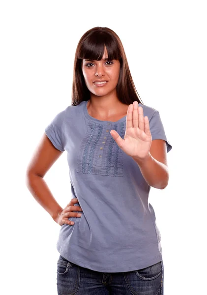 Attractive young woman giving the high — Stock Photo, Image