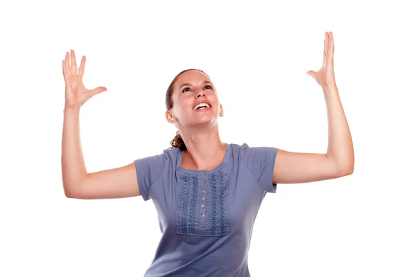 Happy excited young woman celebrating a victory — Stock Photo, Image