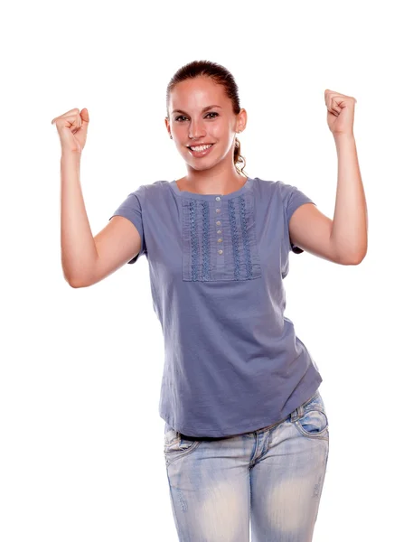 Friendly young woman with a winning attitude — Stock Photo, Image