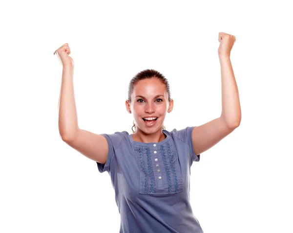 Happy woman screaming and celebrating a victory — Stock Photo, Image