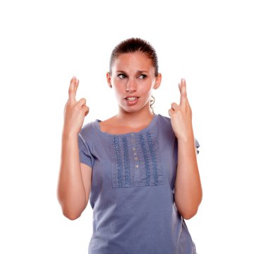 dalgın genç bir kadın onun parmak kapısı