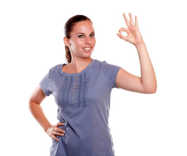 Charming young female saying great job — Stock Photo, Image