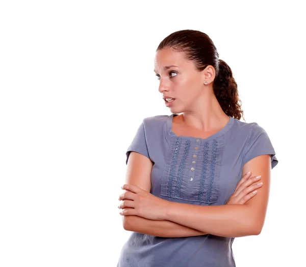 Beautiful young woman looking to her right — Stock Photo, Image