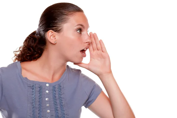 Charming young woman whisper a secret — Stock Photo, Image