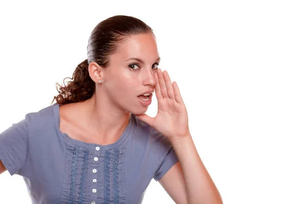 Charming young woman whisper at you a secret — Stock Photo, Image