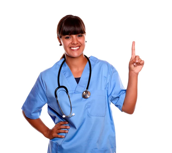 Affascinante medico donna puntando su — Foto Stock